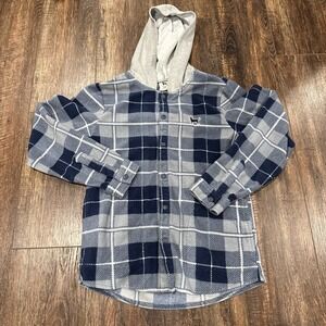 The Back Dog Brand Full Buttonup Fleece Hooded Jacket Little Boys Med Blue Plaid